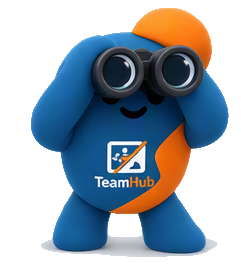 Huub, the TeamHub digital assistant, looking through binoculars.